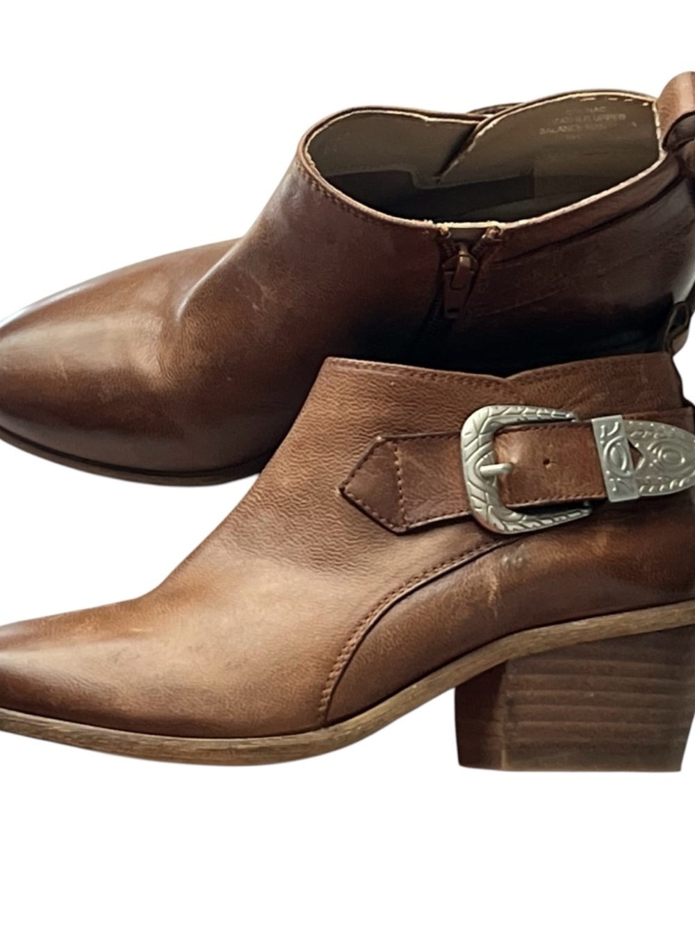 Steve Madden Brown Leather Ankle Booties with Decorative Silver Buckle, Size 6.5